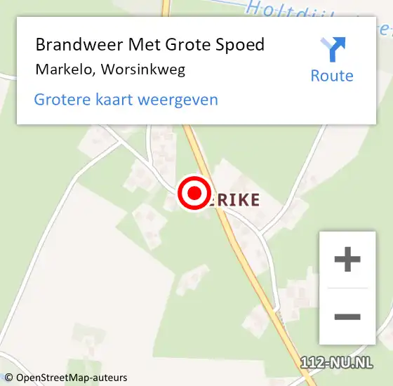 Locatie op kaart van de 112 melding: Brandweer Met Grote Spoed Naar Markelo, Worsinkweg op 24 april 2015 23:33