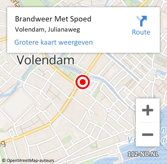 Locatie op kaart van de 112 melding: Brandweer Met Spoed Naar Volendam, Julianaweg op 25 april 2015 05:08