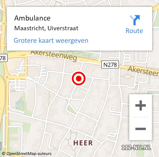 Locatie op kaart van de 112 melding: Ambulance Maastricht, Uiverstraat op 25 april 2015 05:54