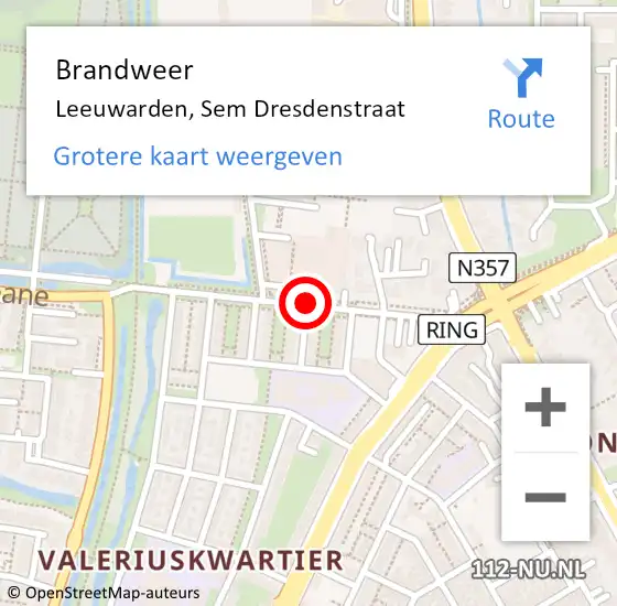 Locatie op kaart van de 112 melding: Brandweer Leeuwarden, Sem Dresdenstraat op 25 april 2015 08:24