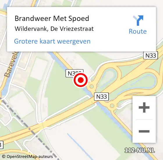 Locatie op kaart van de 112 melding: Brandweer Met Spoed Naar Wildervank, De Vriezestraat op 25 april 2015 10:01