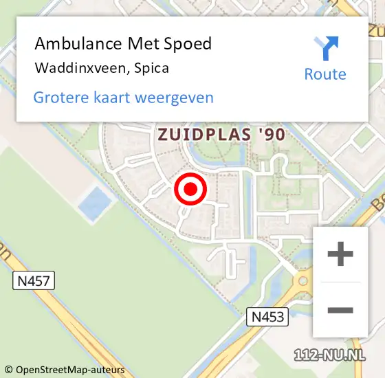 Locatie op kaart van de 112 melding: Ambulance Met Spoed Naar Waddinxveen, Spica op 25 april 2015 10:16