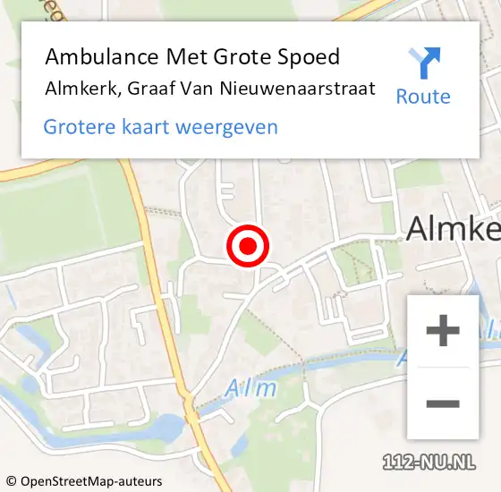 Locatie op kaart van de 112 melding: Ambulance Met Grote Spoed Naar Almkerk, Graaf Van Nieuwenaarstraat op 25 april 2015 11:35