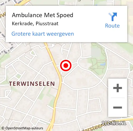 Locatie op kaart van de 112 melding: Ambulance Met Spoed Naar Kerkrade, Piusstraat op 25 april 2015 12:12