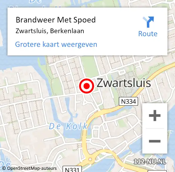 Locatie op kaart van de 112 melding: Brandweer Met Spoed Naar Zwartsluis, Berkenlaan op 25 april 2015 12:33