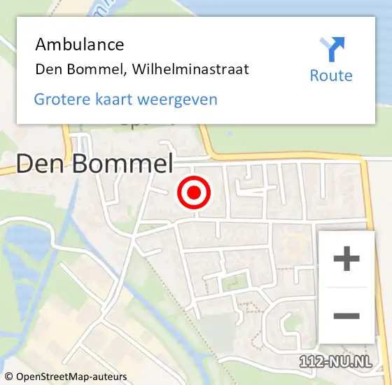 Locatie op kaart van de 112 melding: Ambulance Den Bommel, Wilhelminastraat op 25 april 2015 13:19