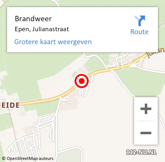 Locatie op kaart van de 112 melding: Brandweer Epen, Julianastraat op 25 april 2015 14:16