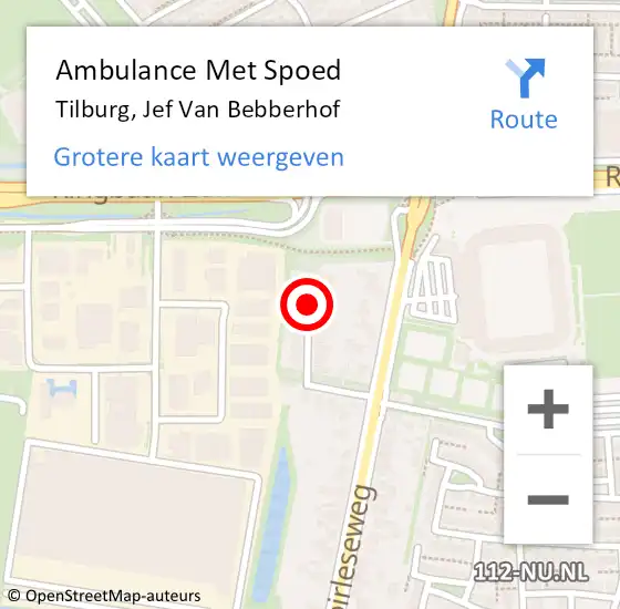 Locatie op kaart van de 112 melding: Ambulance Met Spoed Naar Tilburg, Jef Van Bebberhof op 25 april 2015 14:19