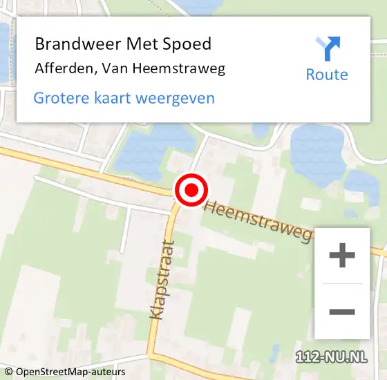 Locatie op kaart van de 112 melding: Brandweer Met Spoed Naar Afferden, Van Heemstraweg op 25 april 2015 16:28
