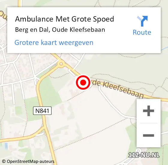 Locatie op kaart van de 112 melding: Ambulance Met Grote Spoed Naar Berg en Dal, Oude Kleefsebaan op 25 april 2015 18:07