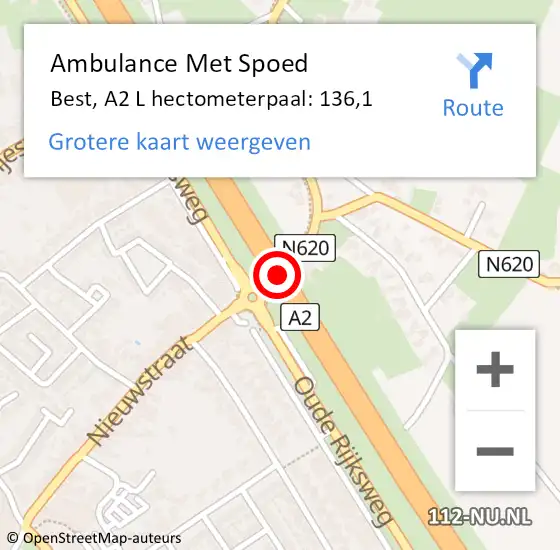 Locatie op kaart van de 112 melding: Ambulance Met Spoed Naar Best, A2 L hectometerpaal: 136,1 op 25 april 2015 18:23