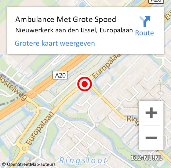 Locatie op kaart van de 112 melding: Ambulance Met Grote Spoed Naar Nieuwerkerk aan den IJssel, Europalaan op 25 april 2015 19:58