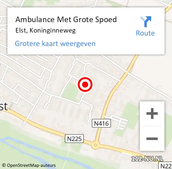 Locatie op kaart van de 112 melding: Ambulance Met Grote Spoed Naar Elst, Koninginneweg op 25 april 2015 20:16