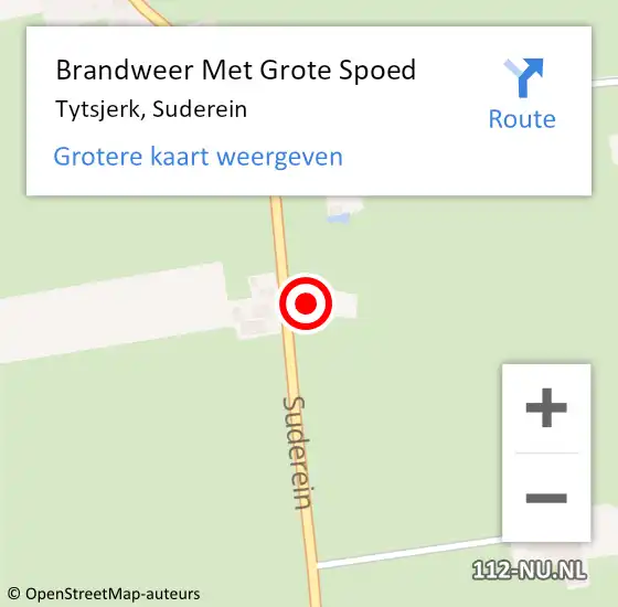 Locatie op kaart van de 112 melding: Brandweer Met Grote Spoed Naar Tytsjerk, Suderein op 25 april 2015 21:07