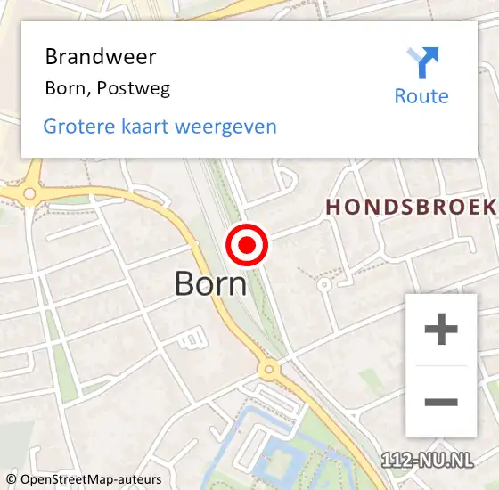 Locatie op kaart van de 112 melding: Brandweer Born, Postweg op 25 april 2015 23:47