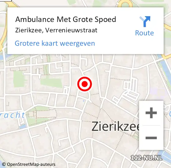 Locatie op kaart van de 112 melding: Ambulance Met Grote Spoed Naar Zierikzee, Verrenieuwstraat op 26 april 2015 02:19