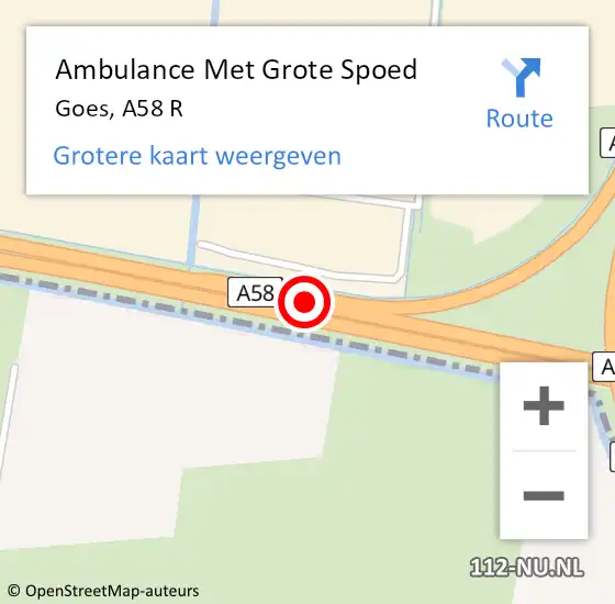Locatie op kaart van de 112 melding: Ambulance Met Grote Spoed Naar Goes, A58 R op 26 april 2015 02:39