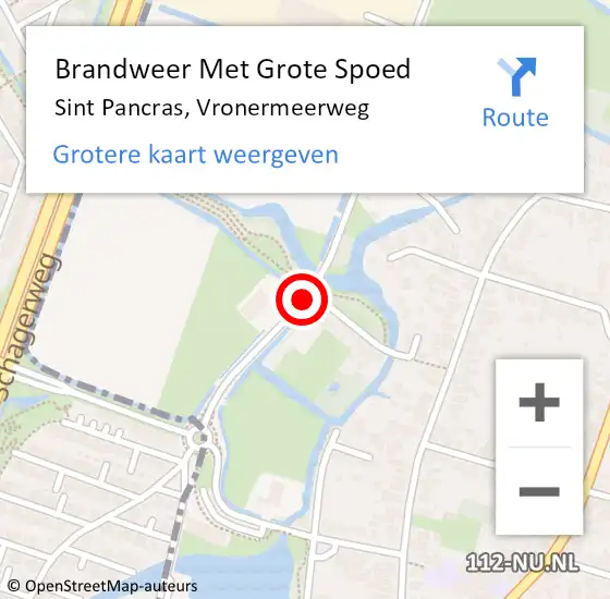 Locatie op kaart van de 112 melding: Brandweer Met Grote Spoed Naar Sint Pancras, Vronermeerweg op 26 april 2015 03:41