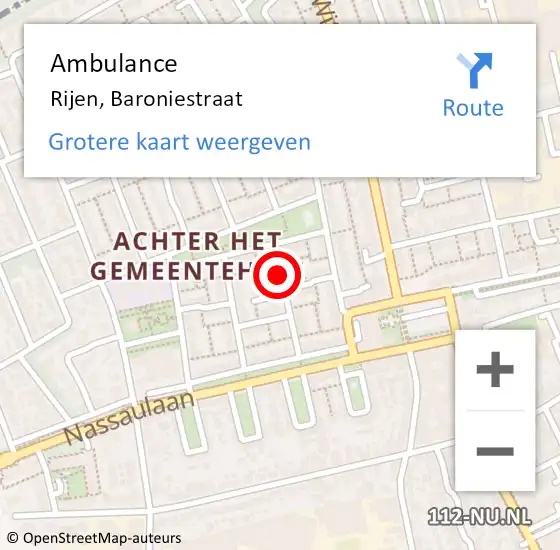 Locatie op kaart van de 112 melding: Ambulance Rijen, Baroniestraat op 26 april 2015 05:03