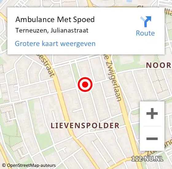 Locatie op kaart van de 112 melding: Ambulance Met Spoed Naar Terneuzen, Julianastraat op 6 november 2013 04:05