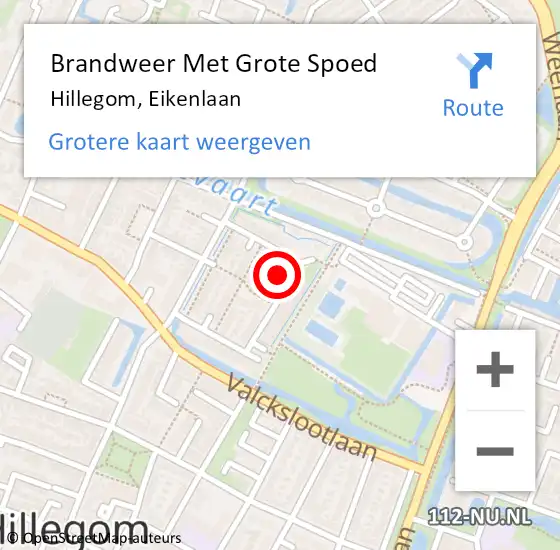 Locatie op kaart van de 112 melding: Brandweer Met Grote Spoed Naar Hillegom, Eikenlaan op 26 april 2015 11:09