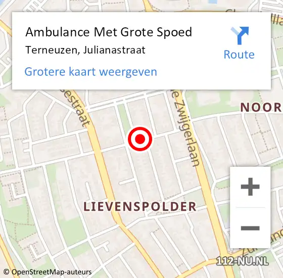 Locatie op kaart van de 112 melding: Ambulance Met Grote Spoed Naar Terneuzen, Julianastraat op 6 november 2013 04:30