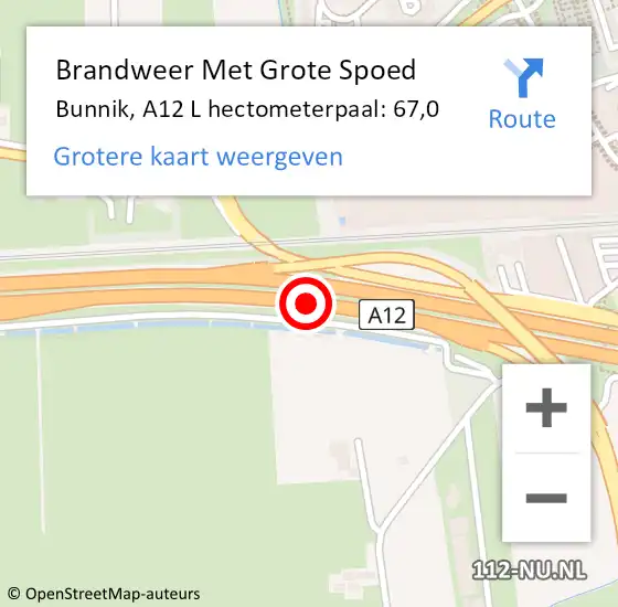 Locatie op kaart van de 112 melding: Brandweer Met Grote Spoed Naar Bunnik, A12 R hectometerpaal: 66,3 op 26 april 2015 14:58