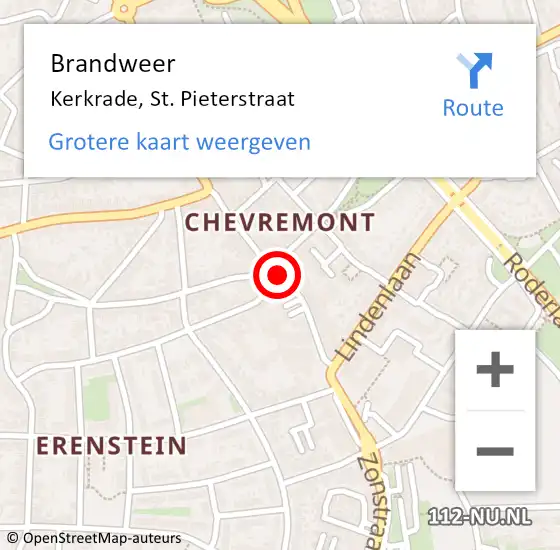 Locatie op kaart van de 112 melding: Brandweer Kerkrade, St. Pieterstraat op 26 april 2015 15:53