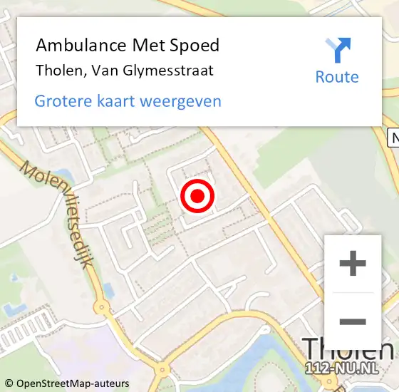 Locatie op kaart van de 112 melding: Ambulance Met Spoed Naar Tholen, Van Glymesstraat op 26 april 2015 19:29