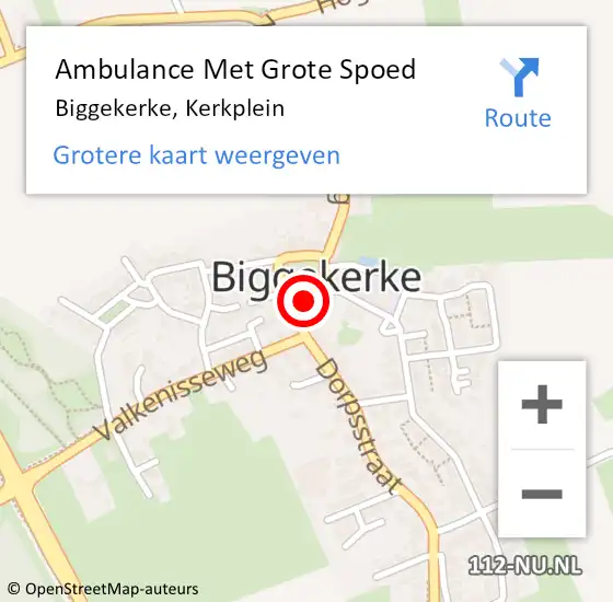 Locatie op kaart van de 112 melding: Ambulance Met Grote Spoed Naar Biggekerke, Kerkplein op 26 april 2015 19:36