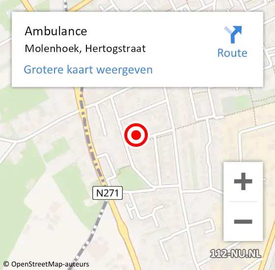 Locatie op kaart van de 112 melding: Ambulance Molenhoek, Hertogstraat op 26 april 2015 19:46