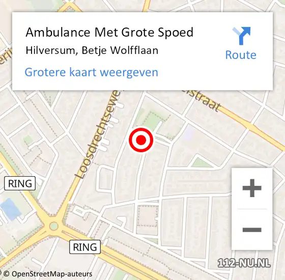 Locatie op kaart van de 112 melding: Ambulance Met Grote Spoed Naar Hilversum, Betje Wolfflaan op 26 april 2015 21:41