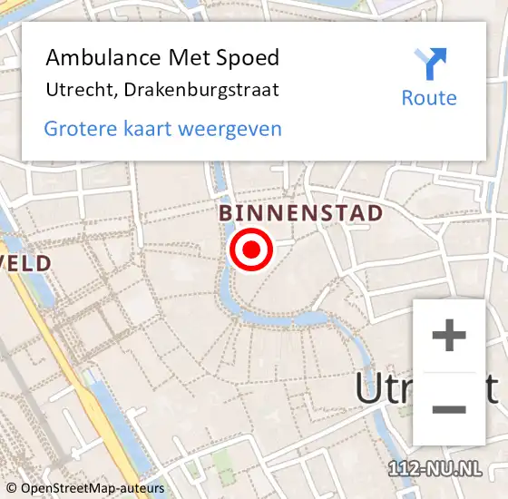 Locatie op kaart van de 112 melding: Ambulance Met Spoed Naar Utrecht, Drakenburgstraat op 26 april 2015 23:38