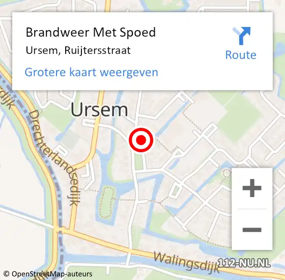 Locatie op kaart van de 112 melding: Brandweer Met Spoed Naar Ursem, Ruijtersstraat op 27 april 2015 02:07