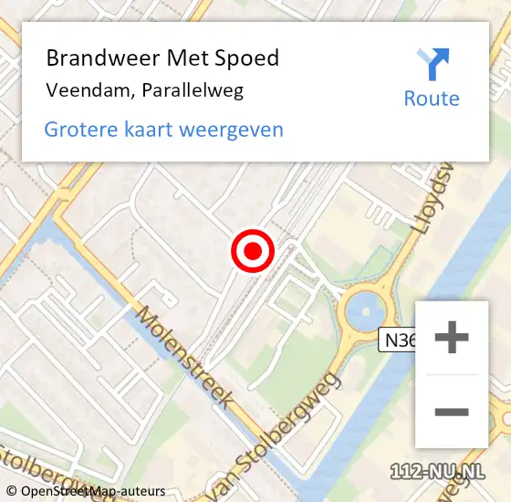 Locatie op kaart van de 112 melding: Brandweer Met Spoed Naar Veendam, Parallelweg op 27 april 2015 02:34