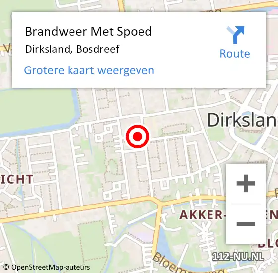 Locatie op kaart van de 112 melding: Brandweer Met Spoed Naar Dirksland, Bosdreef op 27 april 2015 03:55