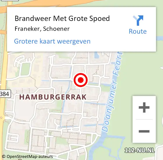 Locatie op kaart van de 112 melding: Brandweer Met Grote Spoed Naar Franeker, Schoener op 27 april 2015 10:36