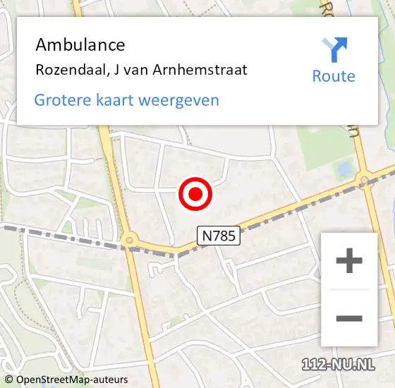 Locatie op kaart van de 112 melding: Ambulance Rozendaal, J van Arnhemstraat op 27 april 2015 10:48