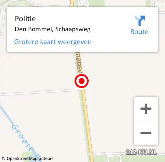 Locatie op kaart van de 112 melding: Politie Den Bommel, Schaapsweg op 27 april 2015 11:12