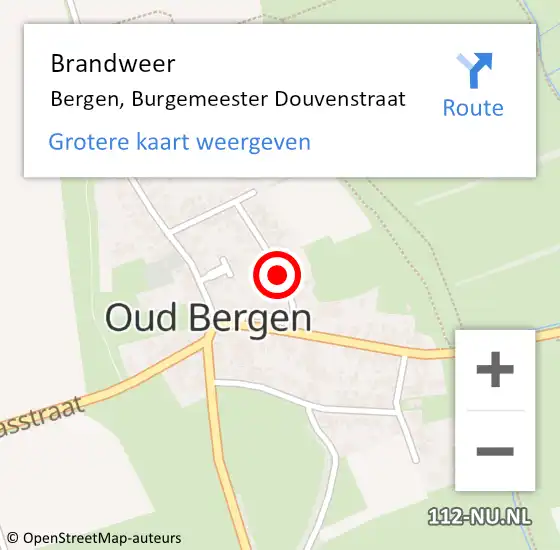 Locatie op kaart van de 112 melding: Brandweer Bergen, Burgemeester Douvenstraat op 27 april 2015 11:43