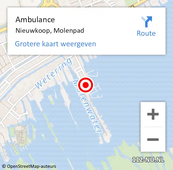 Locatie op kaart van de 112 melding: Ambulance Nieuwkoop, Molenpad op 27 april 2015 11:43