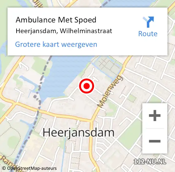 Locatie op kaart van de 112 melding: Ambulance Met Spoed Naar Heerjansdam, Wilhelminastraat op 27 april 2015 13:06