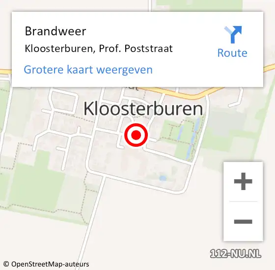 Locatie op kaart van de 112 melding: Brandweer Kloosterburen, Prof. Poststraat op 27 april 2015 16:25