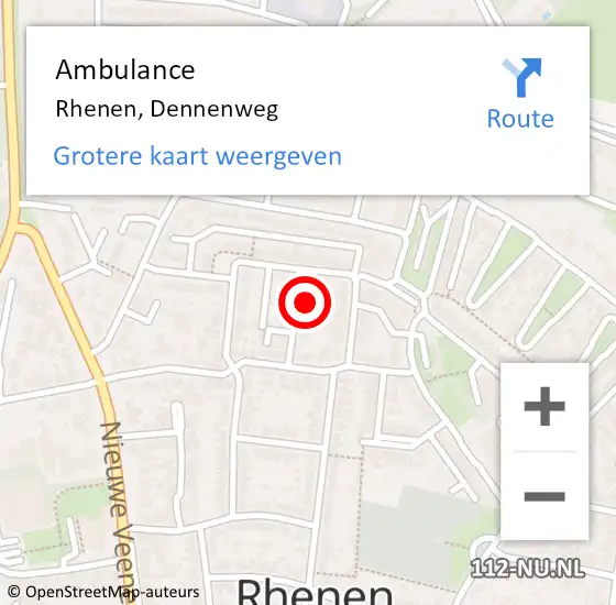 Locatie op kaart van de 112 melding: Ambulance Rhenen, Dennenweg op 6 november 2013 09:00