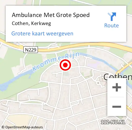 Locatie op kaart van de 112 melding: Ambulance Met Grote Spoed Naar Cothen, Kerkweg op 27 april 2015 17:32