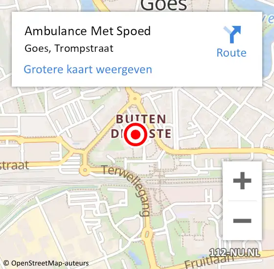 Locatie op kaart van de 112 melding: Ambulance Met Spoed Naar Goes, Trompstraat op 27 april 2015 18:59