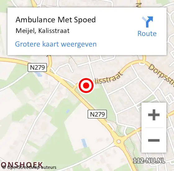 Locatie op kaart van de 112 melding: Ambulance Met Spoed Naar Meijel, Kalisstraat op 27 april 2015 19:03