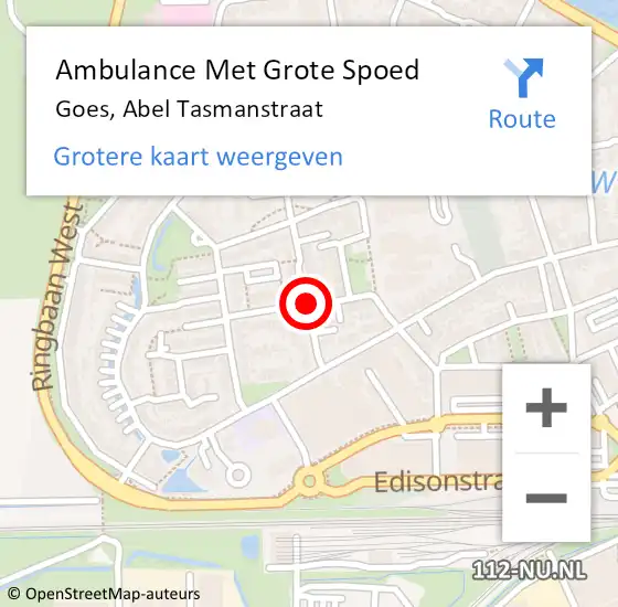 Locatie op kaart van de 112 melding: Ambulance Met Grote Spoed Naar Goes, Abel Tasmanstraat op 27 april 2015 20:09