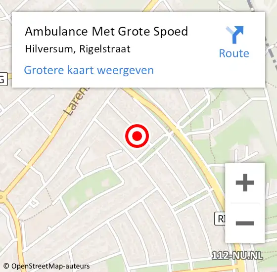 Locatie op kaart van de 112 melding: Ambulance Met Grote Spoed Naar Hilversum, Rigelstraat op 27 april 2015 20:24