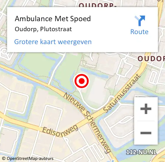 Locatie op kaart van de 112 melding: Ambulance Met Spoed Naar Oudorp, Plutostraat op 27 april 2015 20:30